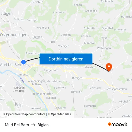 Muri Bei Bern to Biglen map