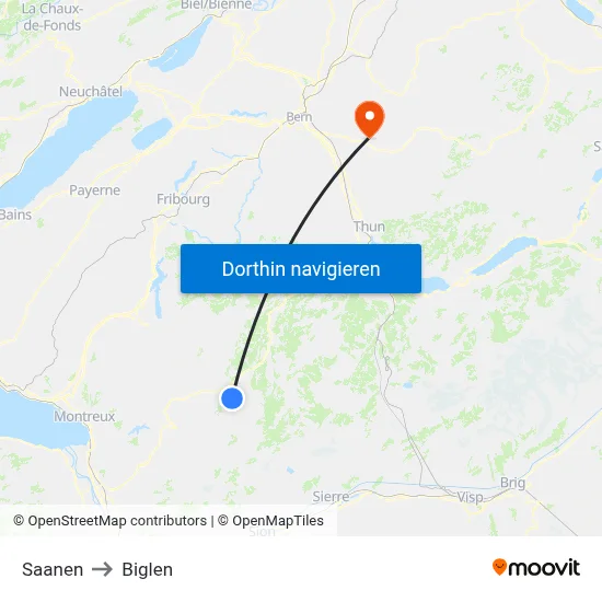 Saanen to Biglen map