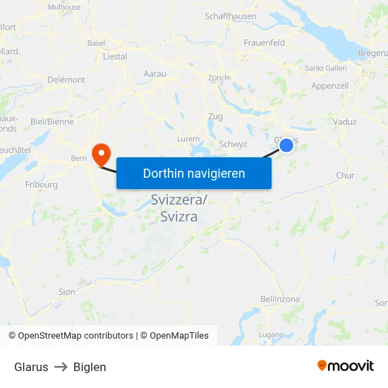 Glarus to Biglen map