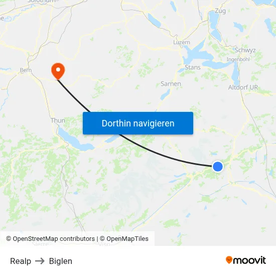Realp to Biglen map