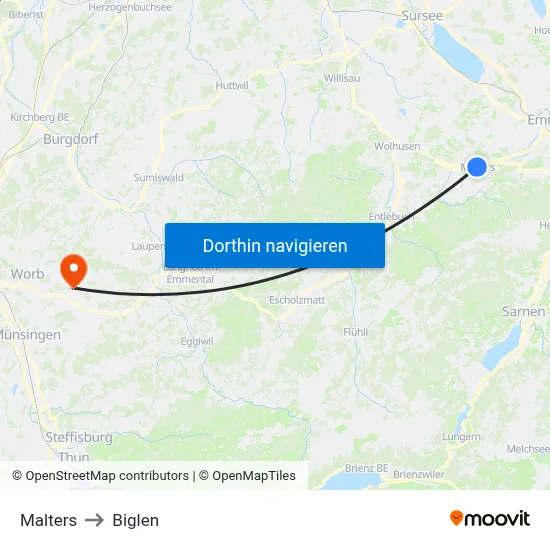 Malters to Biglen map