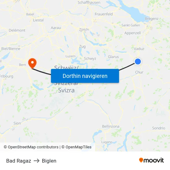 Bad Ragaz to Biglen map