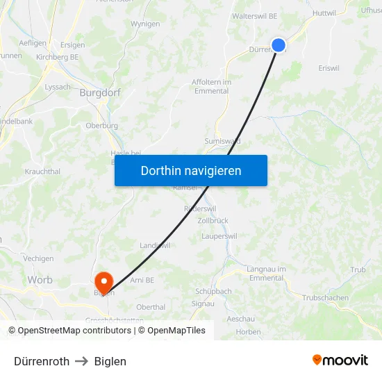 Dürrenroth to Biglen map