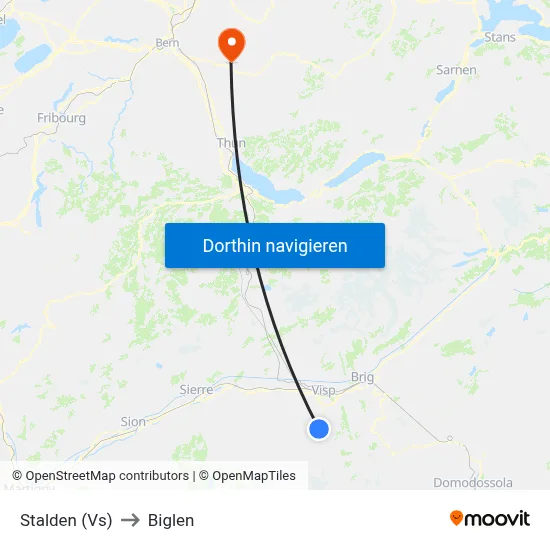 Stalden (Vs) to Biglen map