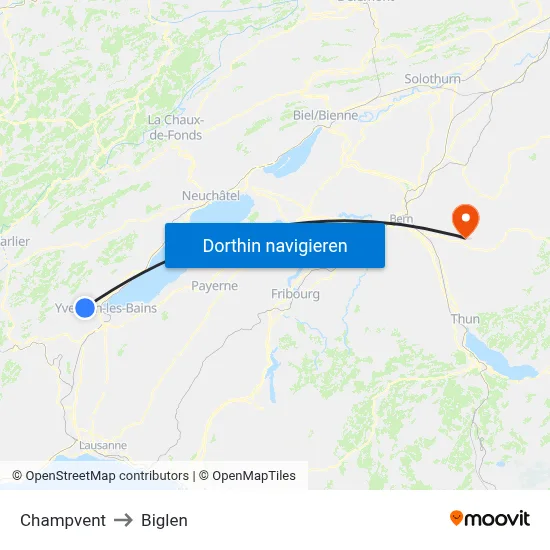 Champvent to Biglen map