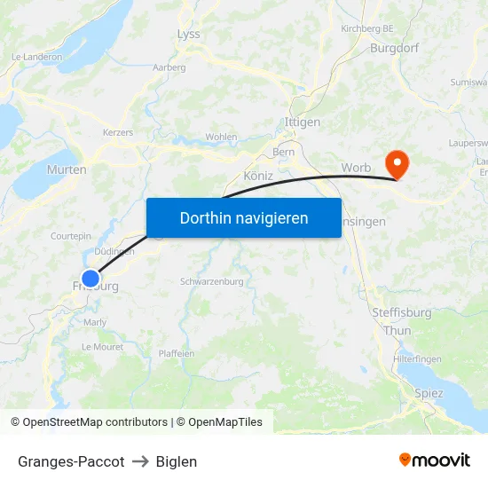 Granges-Paccot to Biglen map
