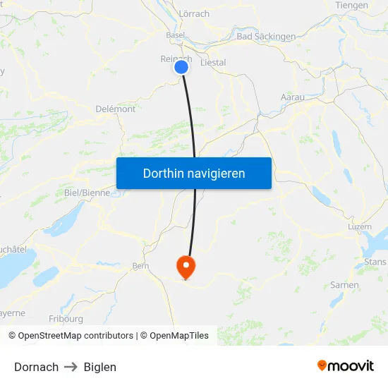 Dornach to Biglen map