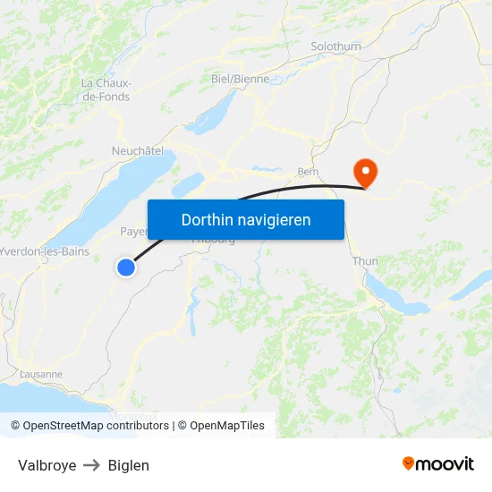 Valbroye to Biglen map