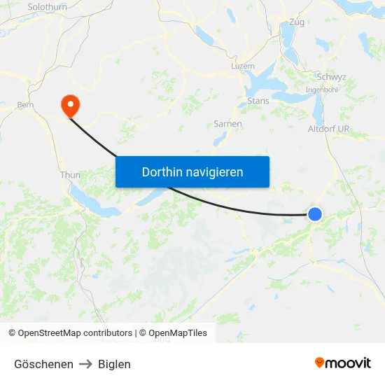 Göschenen to Biglen map