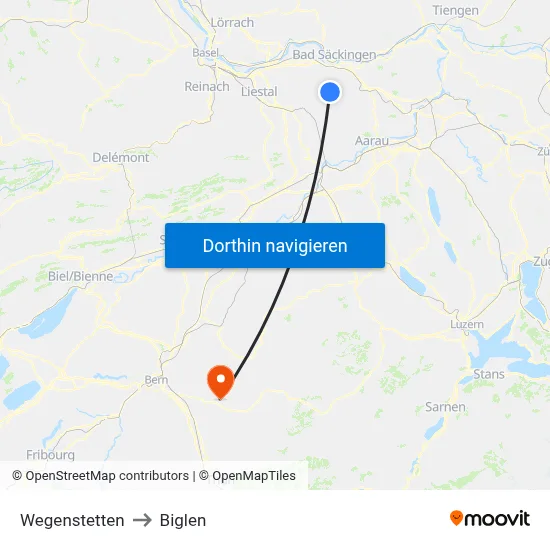 Wegenstetten to Biglen map