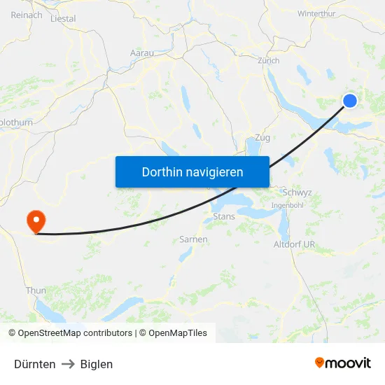 Dürnten to Biglen map