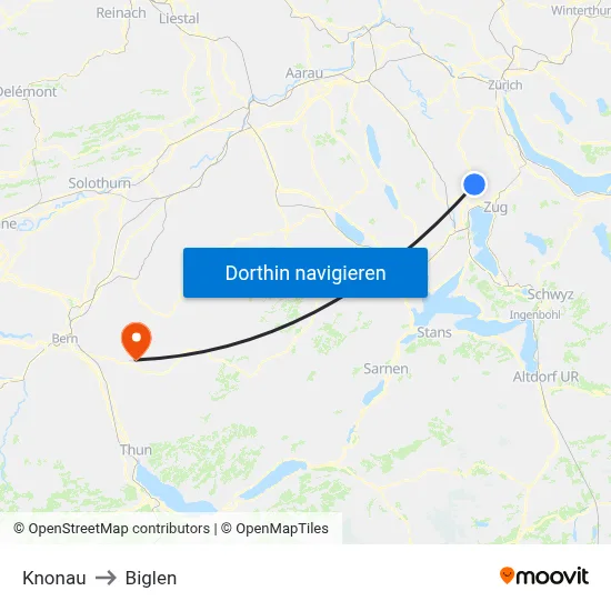 Knonau to Biglen map