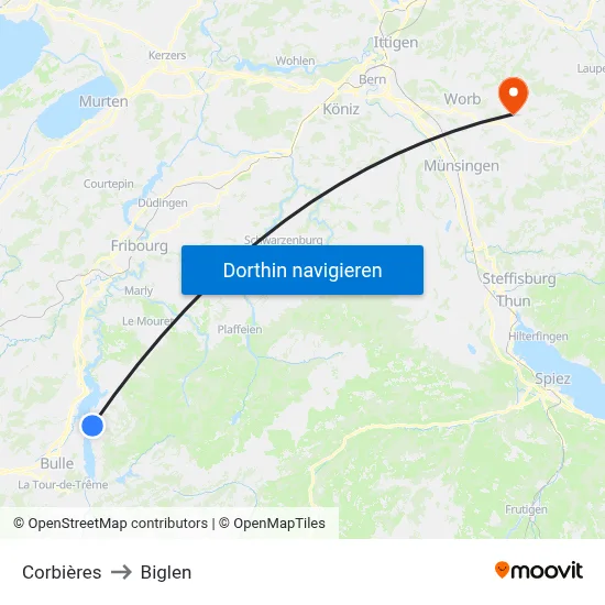 Corbières to Biglen map