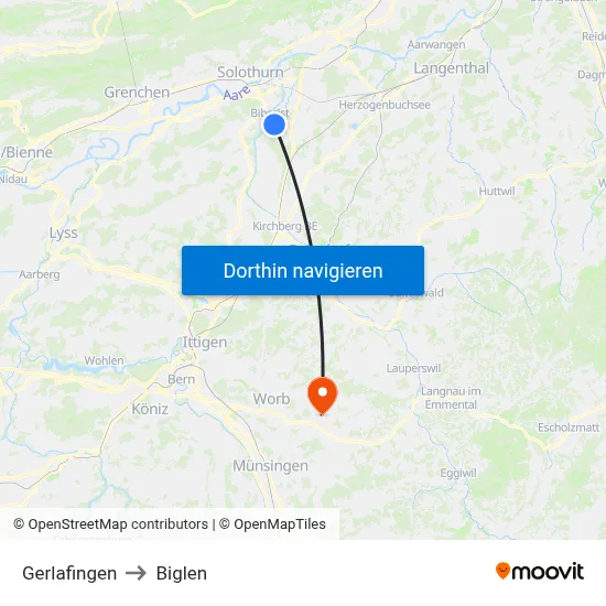 Gerlafingen to Biglen map