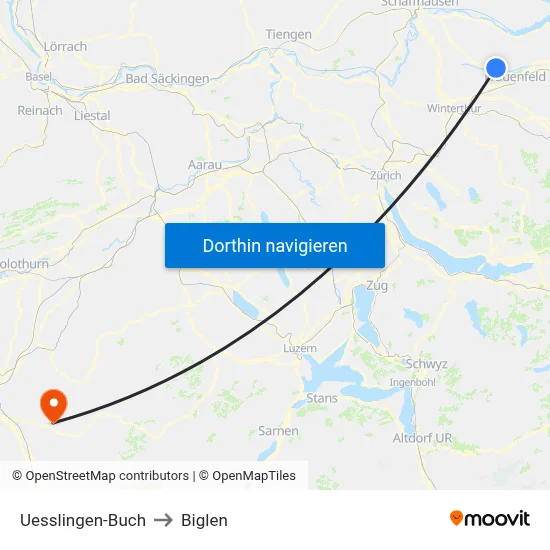 Uesslingen-Buch to Biglen map