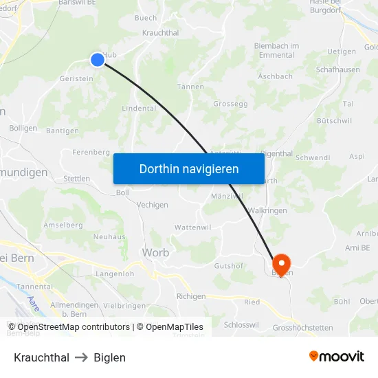 Krauchthal to Biglen map