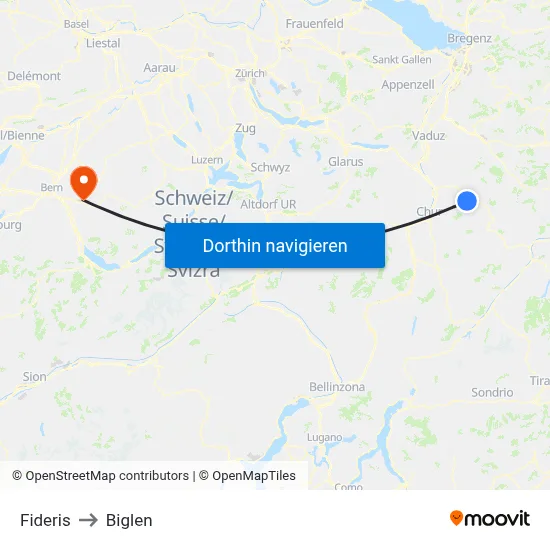 Fideris to Biglen map