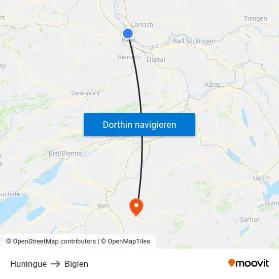 Huningue to Biglen map