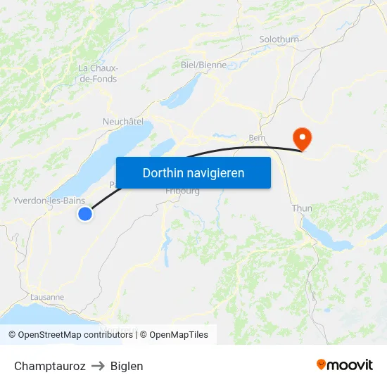 Champtauroz to Biglen map