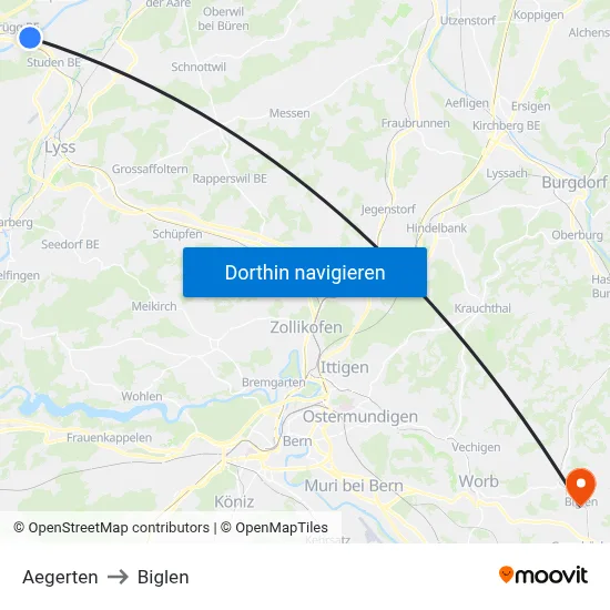 Aegerten to Biglen map