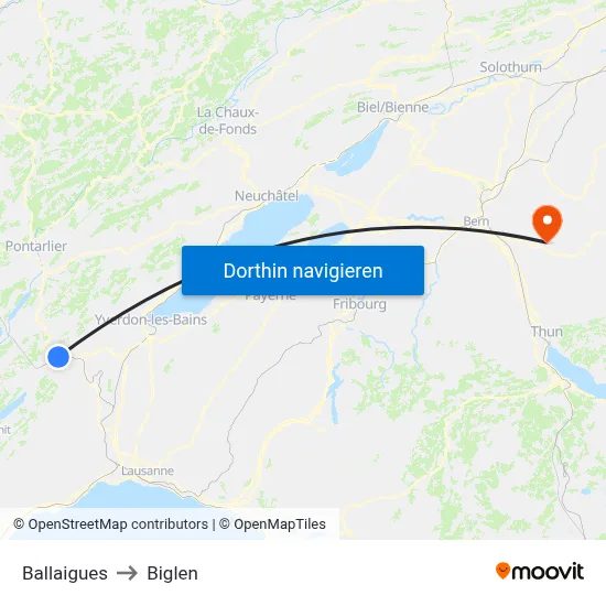 Ballaigues to Biglen map