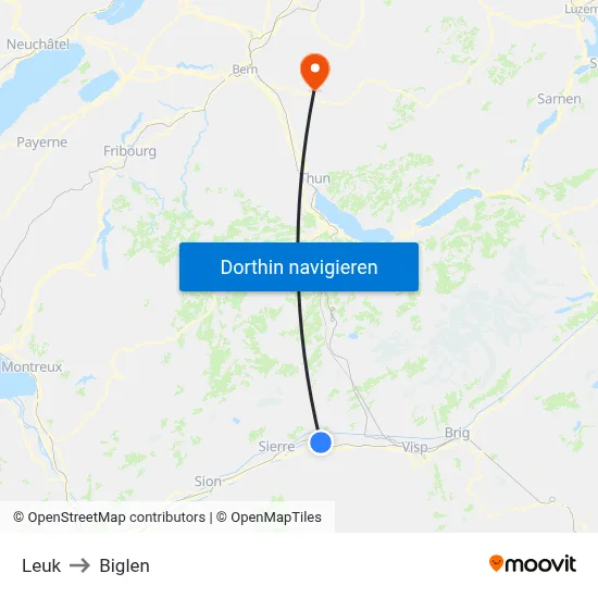 Leuk to Biglen map