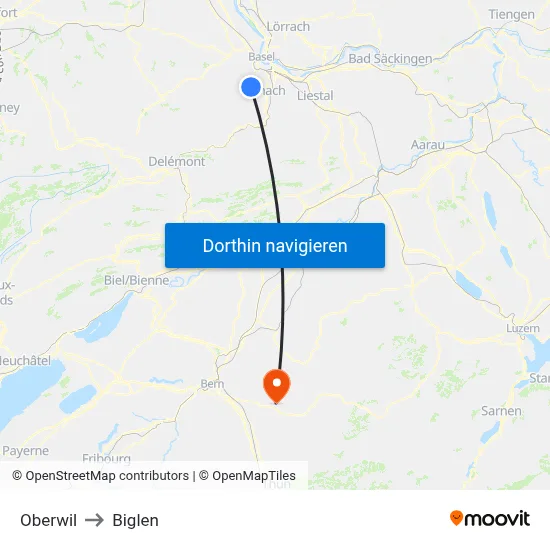 Oberwil to Biglen map