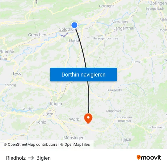 Riedholz to Biglen map
