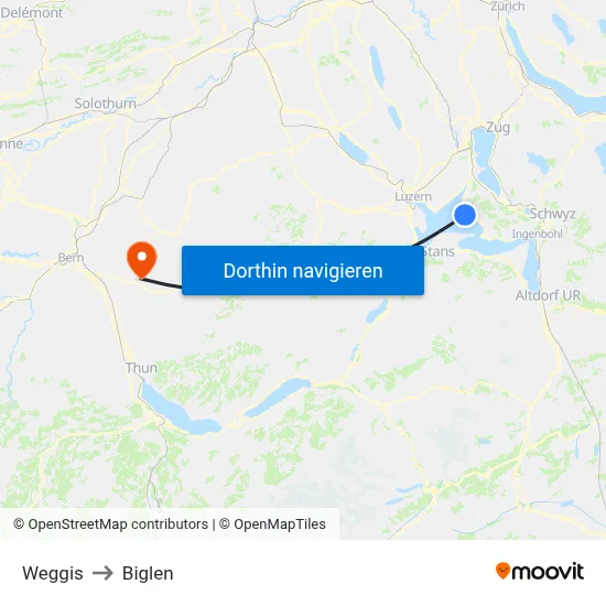 Weggis to Biglen map