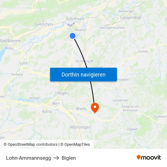 Lohn-Ammannsegg to Biglen map