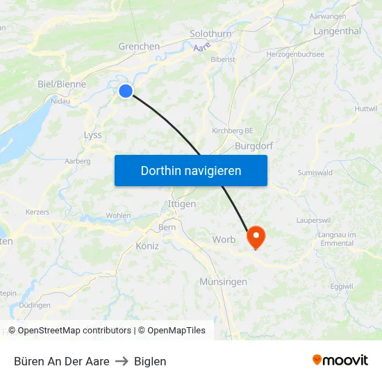 Büren An Der Aare to Biglen map