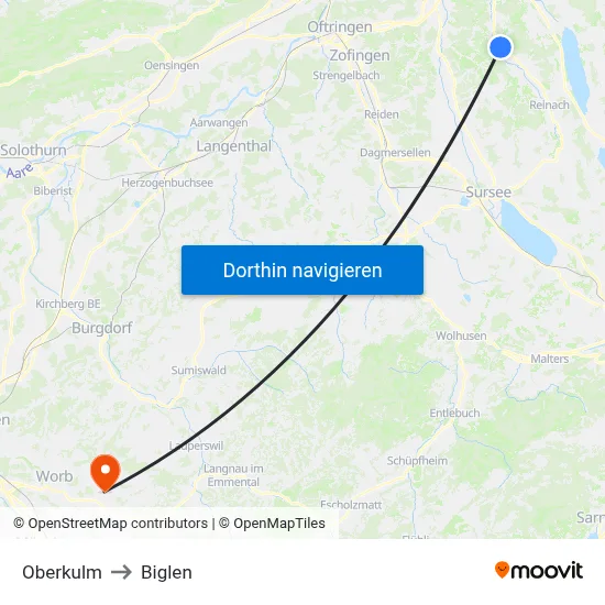Oberkulm to Biglen map