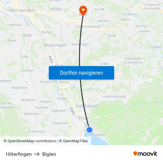 Hilterfingen to Biglen map