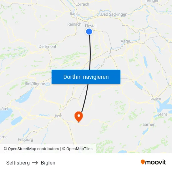 Seltisberg to Biglen map