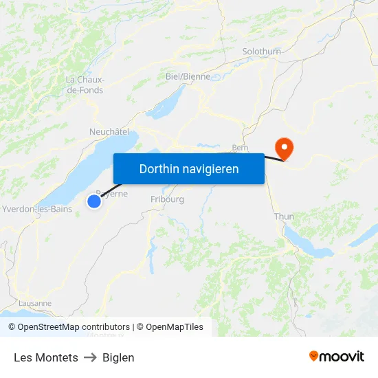 Les Montets to Biglen map