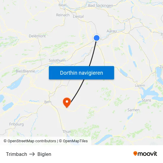 Trimbach to Biglen map