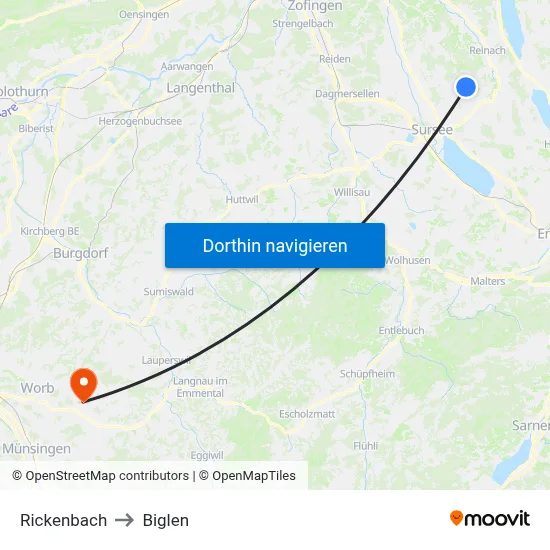 Rickenbach to Biglen map