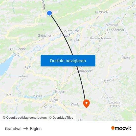 Grandval to Biglen map