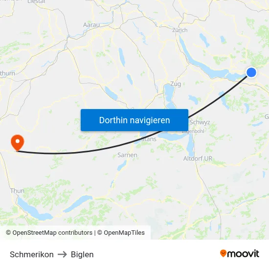 Schmerikon to Biglen map