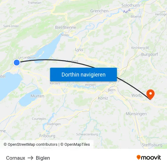 Cornaux to Biglen map