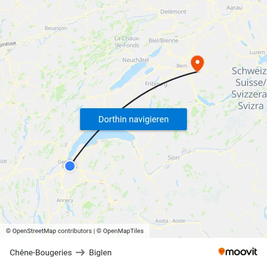 Chêne-Bougeries to Biglen map