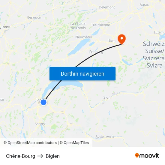 Chêne-Bourg to Biglen map
