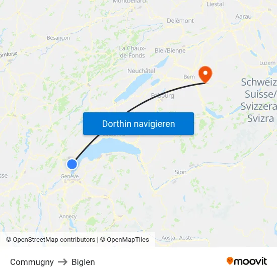 Commugny to Biglen map