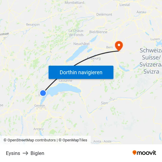Eysins to Biglen map