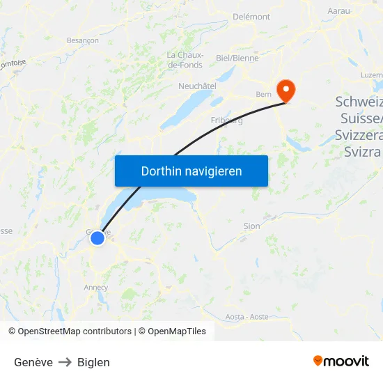 Genève to Biglen map