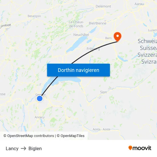 Lancy to Biglen map