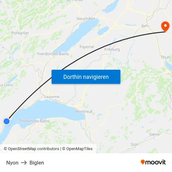 Nyon to Biglen map