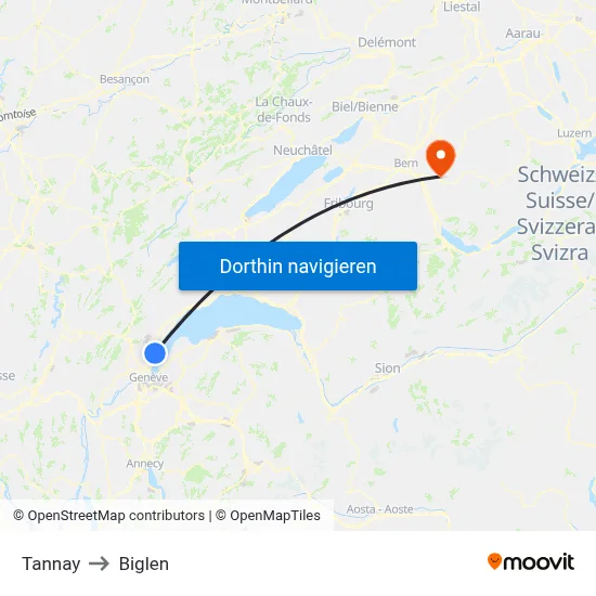 Tannay to Biglen map