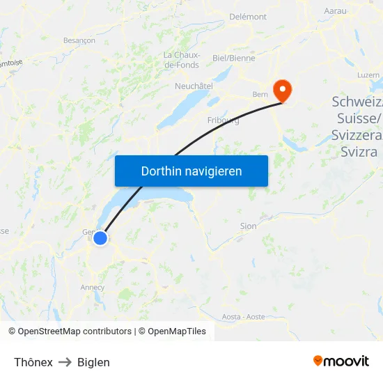 Thônex to Biglen map