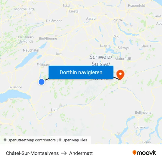 Châtel-Sur-Montsalvens to Andermatt map